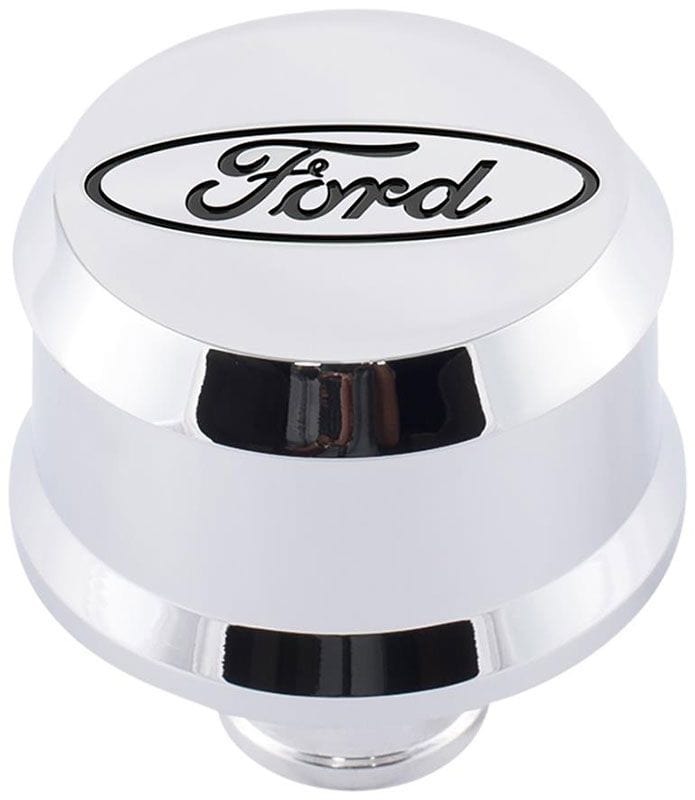 Proform With Recessed Black Ford Oval Emblem, Suit 1.22" Hole Proform Slant Edge Aluminium Valve Cover Breather Push-In Style - Chrome PR302-439 SR