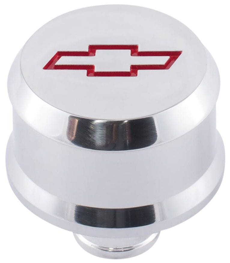 PROFORM With Recessed Red Chev Bowtie Emblem, Suit 1.22" Hole Proform Slant Edge Aluminium Valve Cover Breather Push-In Style - Polished PR141-855 SR