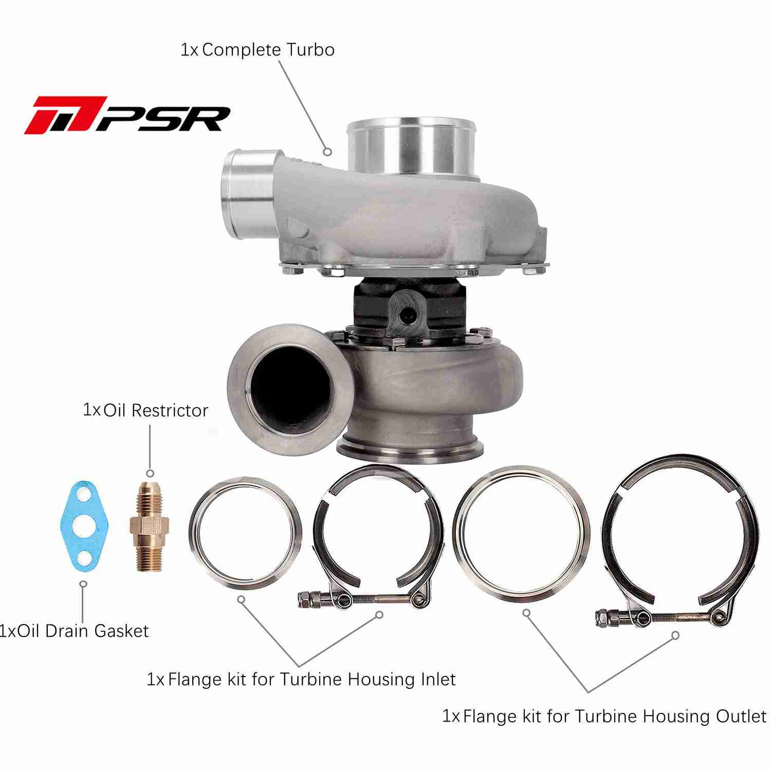 Pulsar Turbochargers Standard / .82 STAINLESS STEEL DUAL V-BAND / Without Actuator PSR3076 Gen2 Compact Dual Ball Bearing Turbocharger SR