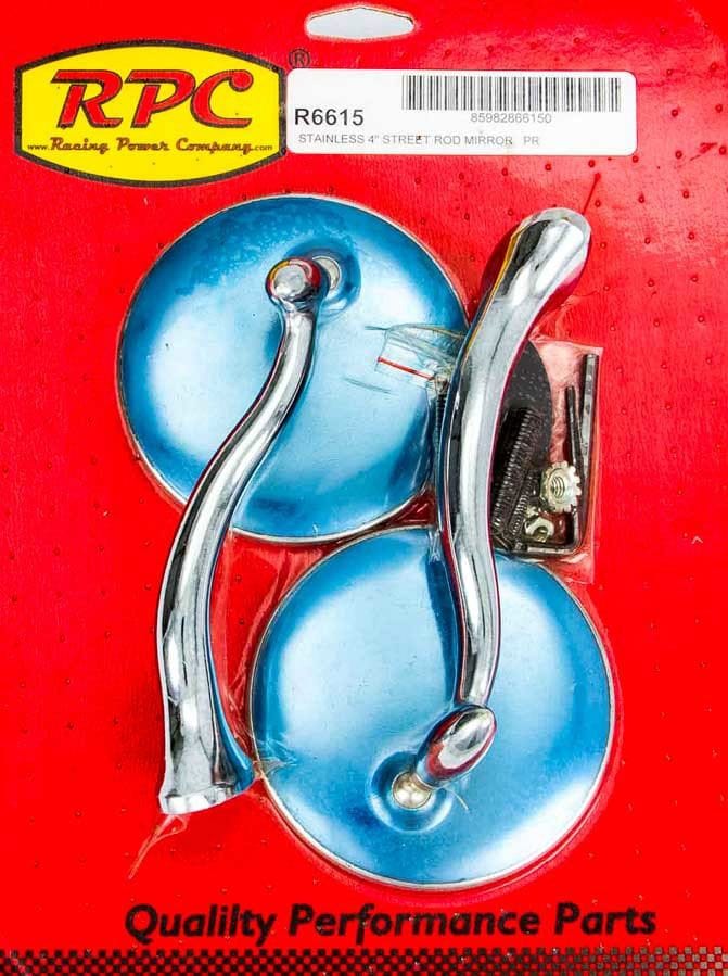 RPC 2 Stud Mount, 1 Mirror for Driver & 1 Mirror for Passenger Racing Power Company Stainless Steel Retro Street Rod Mirrors 4" Dia, Sold as Set RPCR6615 SR