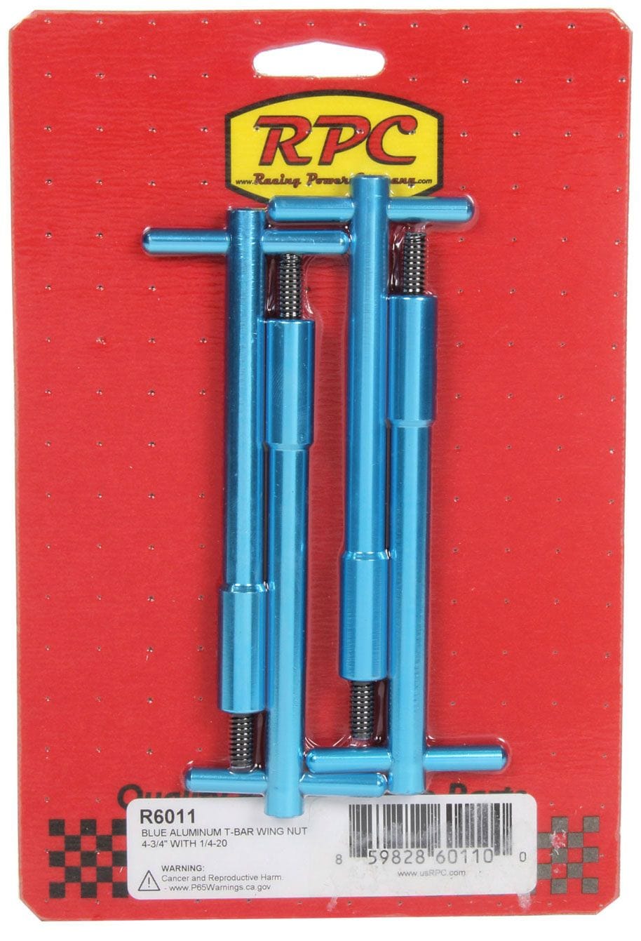 RPC 4-5/8" Tall with 1/4"-20 x 1-1/4" Threads Racing Power Company Blue Anodised Aluminium T-Bar Wing Nut (Pack of 4) RPCR6011 SR