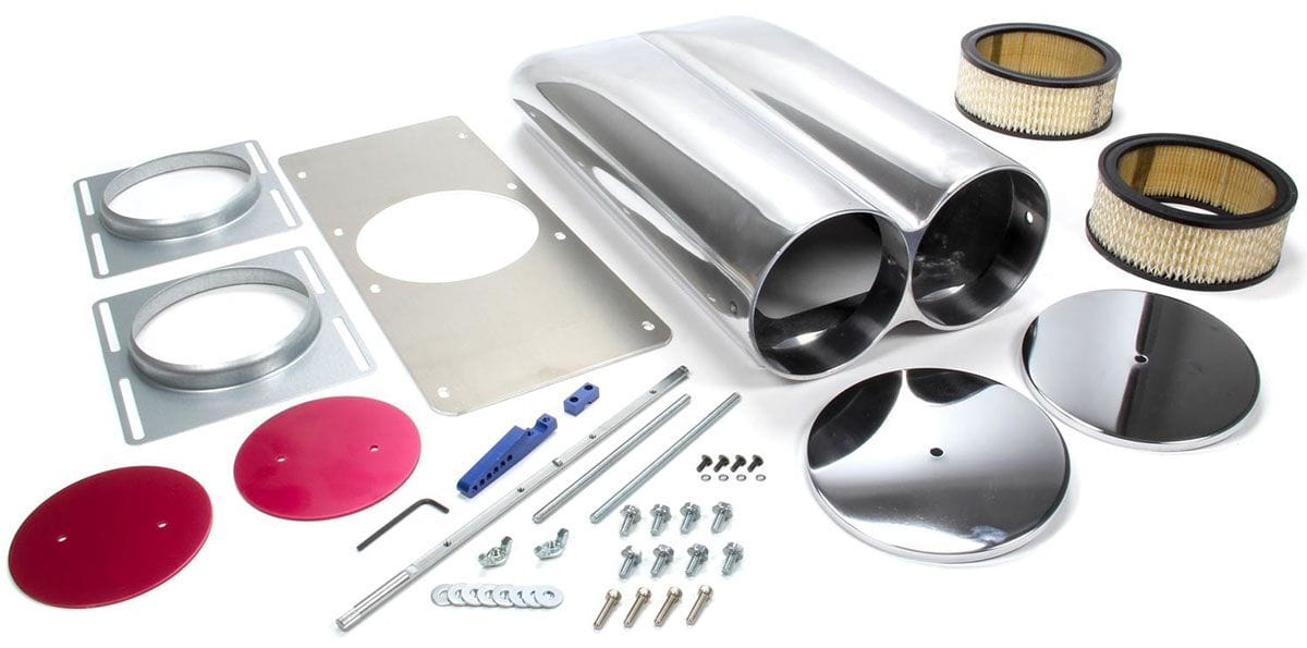 RPC Designed To Fit 5-1/8" Neck Carbs Only. Single or Dual 4-Barrel Carb Racing Power Company Polished Aluminium "Shot Gun" Hood Scoop with Paper Element, Plain Style RPCR523 SR