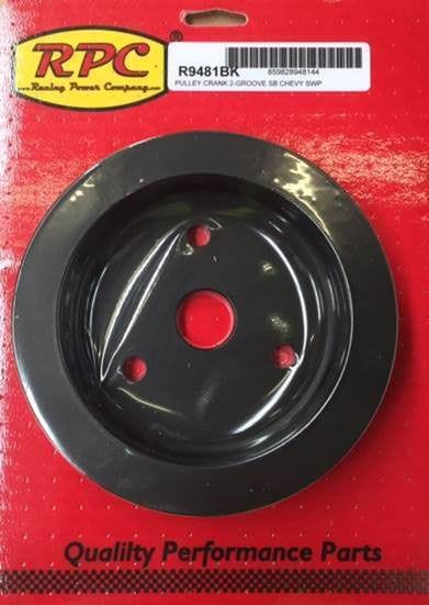RPC Fits 1955-68 S/B Chev 283-350 with Short Water Pump Racing Power Company Black Aluminium Crankshaft Lower Pulley, Double Groove , 6.60" Dia, 1.75" Bolt C SR