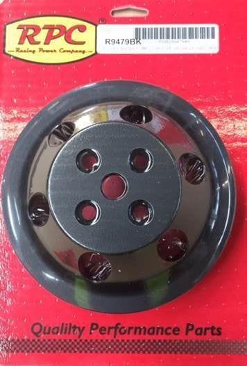 RPC Fits 1955-68 S/B Chev 283-350 with Short Water Pump Racing Power Company Black Aluminium Water Pump Upper Pulley, Double Groove , 6.60" Dia, 1.75" Bolt C SR