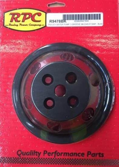 RPC Fits 1955-68 S/B Chev 283-350 with Short Water Pump Racing Power Company Black Aluminium Water Pump Upper Pulley, Single Groove , 6.60" Dia, 1.75" Bolt C SR