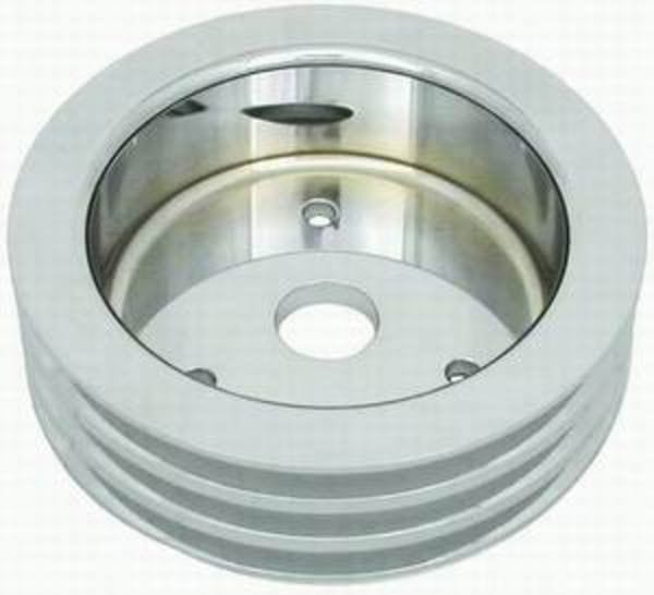 RPC Fits 1955-68 S/B Chev with Short Water Racing Power Company Polished Aluminium Crankshaft Lower Pulley, Triple Groove, 6.60" Dia, 1.75" Bolt SR