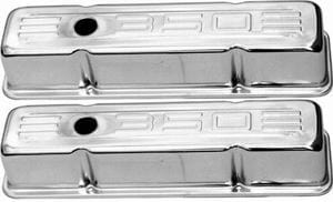 RPC Fits 1958-86 S/B Chev 283-305-327-350 Racing Power Company Chrome Steel Tall (3-5/8") Baffled Valve Covers with "350" Logo RPCR9841 SR