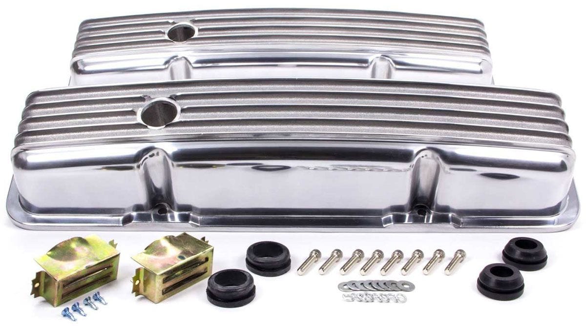 RPC Fits 1958 - 86 S/B Chev 283 - 400 Racing Power Company Short Nostalgic Aluminium Polished Finned Valve Covers with Breather Hole RPCR61 SR