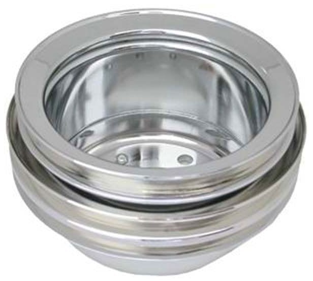 RPC Fits 1965-66 S/B Ford 289 Racing Power Company Chrome Steel Crankshaft Lower Pulley, Tripple Groove 6-3/4" Dia, 3-1/2" Deep RPC SR