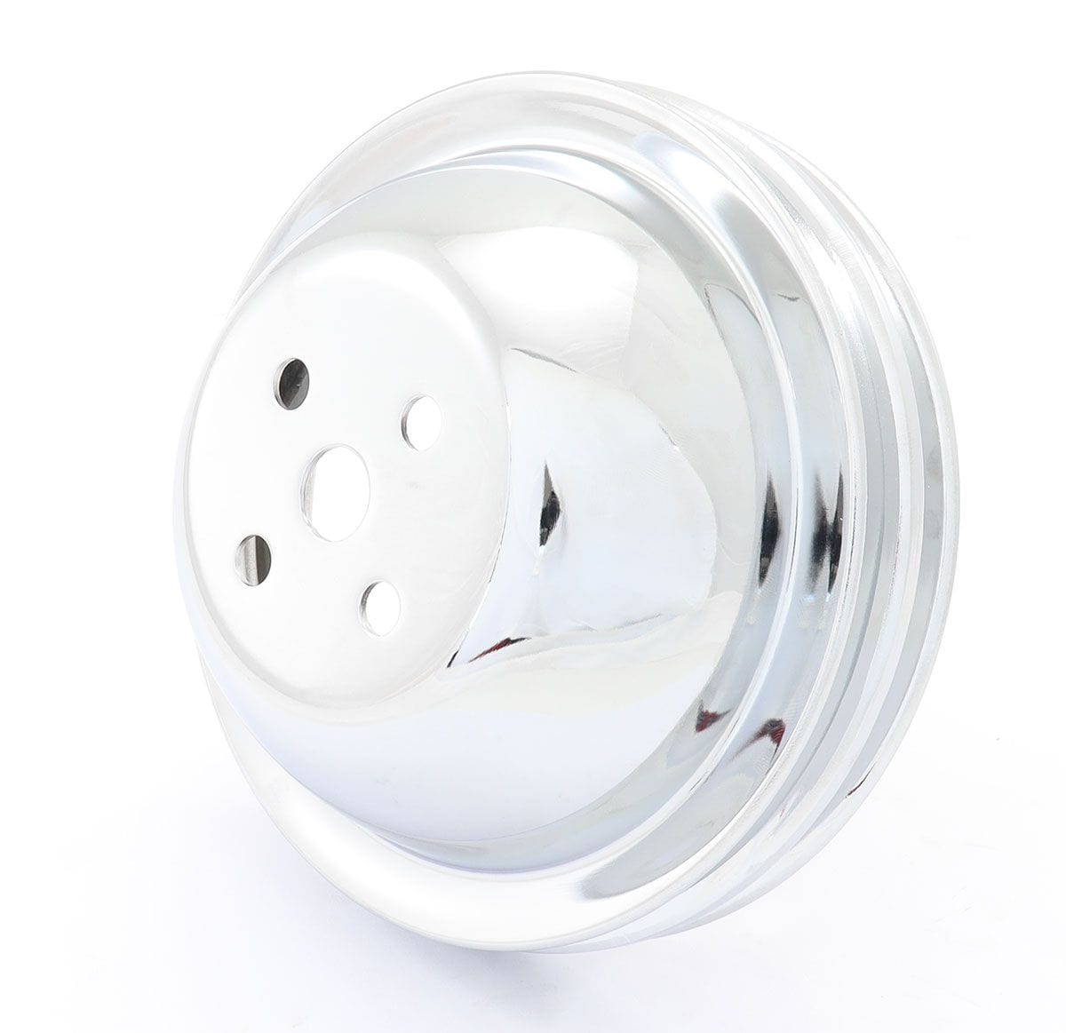 RPC Fits 1965-68 B/B Chev 396-454 with Short Water Pump Racing Power Company Chrome Steel Water Pump Upper Pulley, Double Groove, 6.30" Dia, 1.75" Bolt Circl SR