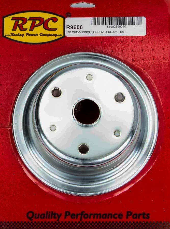 RPC Fits 1969-85 S/B Chev 283-350 with Long Water Pump Racing Power Company Chrome Steel Crankshaft Pulley, Single Groove 6.90" Dia, 2.30" Bolt Circle RPCR9 SR
