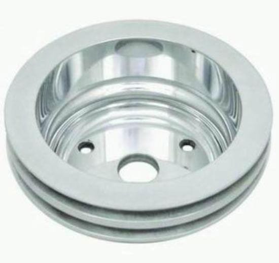 RPC Fits 1969-85 S/B Chev 283-350 with Long Water Pump Racing Power Company Polished Aluminium Crankshaft Pulley, Double Groove, 6.60" Dia, 2.30" Bolt Circl SR