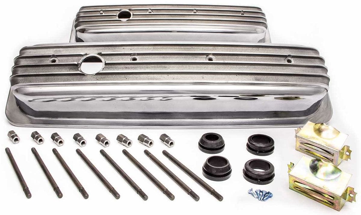 RPC Fits 1987-on S/B Chev 305, 350 Center Bolt, Including Hardware Racing Power Company Short Nostalgic Aluminium Polished Finned Valve Covers with Breather Hole RPCR61 SR