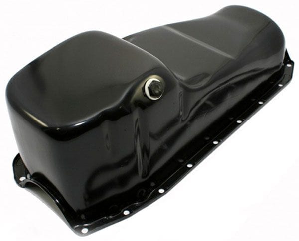 RPC Fits Pre-1980 S/B Chev 283-350 Racing Power Company Black Steel Claimer Style Oil Pan, 2 Trap Doors, Crank Scrapper with Windage Tra SR