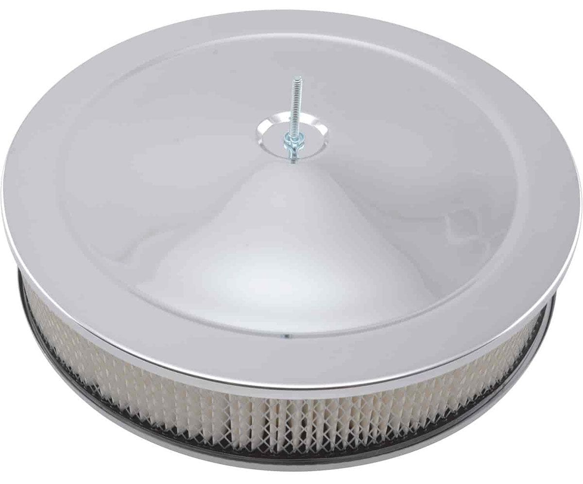 RPC Fits Single Quad Carburettors with 5-1/8" Neck, Steel Stud & Wing Nut Racing Power Company 14" x 3" Chrome Top Muscle Car Style Air Cleaner with Recessed Base & Paper Elem SR