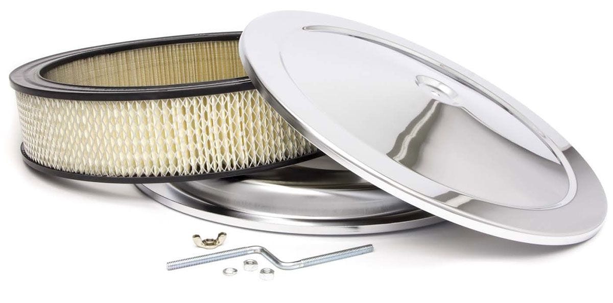 RPC Fits Single Quad Carburettors with 5-1/8" Neck, Steel Stud & Wing Nut Racing Power Company 14" x 3" Stainless Muscle Car Style Air Cleaner with Recessed Base & Paper Eleme SR