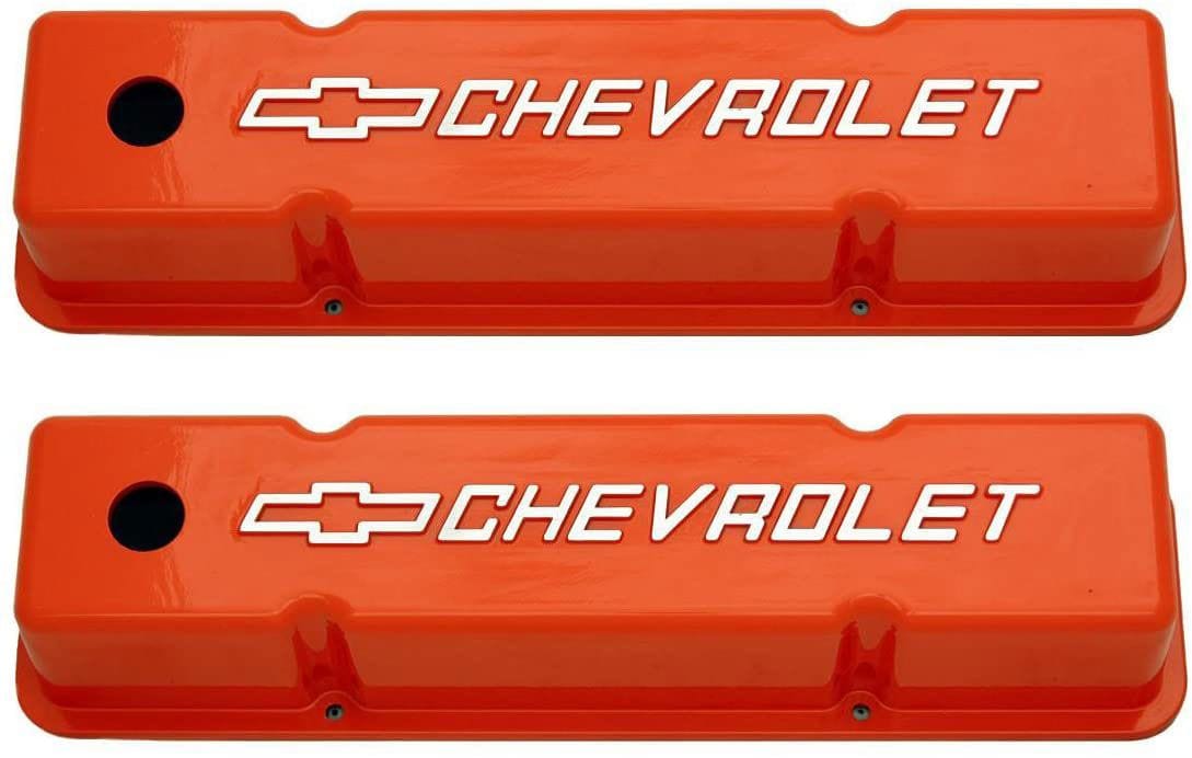RPC Racing Power Company Fabricated Orange Aluminium Tall Valve Cover for S/B Chev with Chev Logo RPCR761 SR