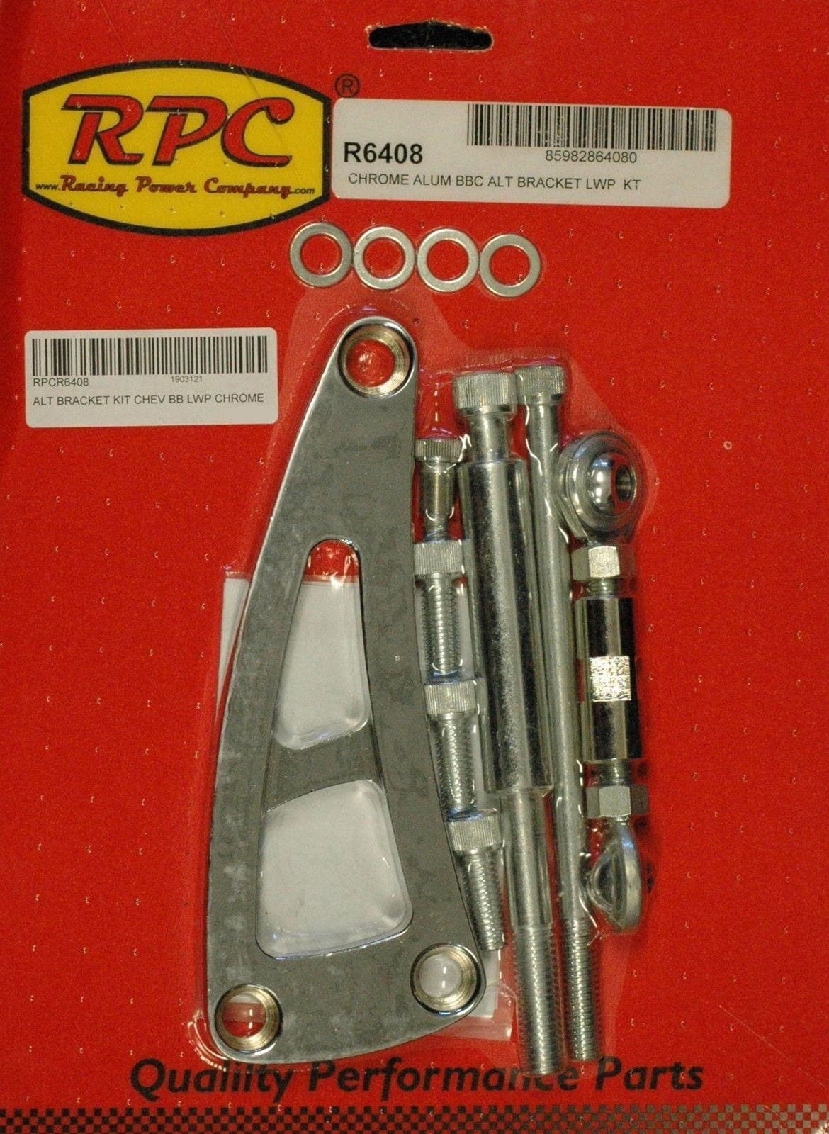RPC Suit B/B Chev with Long Water Pump Racing Power Company Aluminium "Outward Mount" Alternator Bracket, Chrome Finish RPCR6408 SR