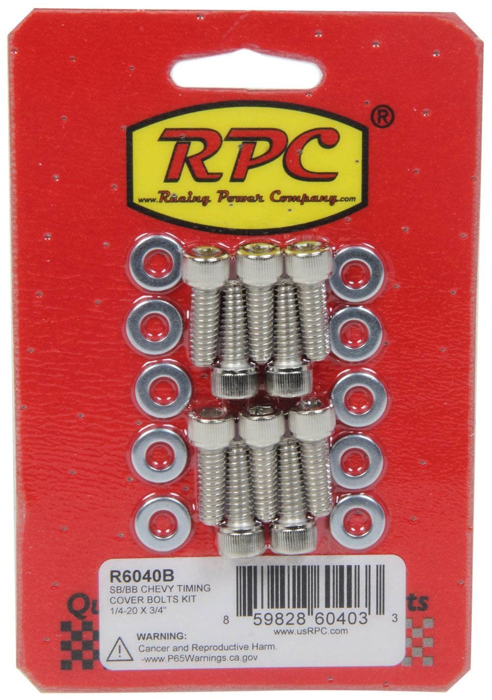 RPC Suit S/B & B/B Chev with Aluminium Timing Cover Racing Power Company Timing Cover Bolts 1-1/4" x 3/4"(10 Pack) RPCR6040B SR