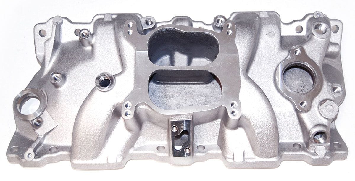 RPC Suit SB Chev 302/327/350 & 1987-95 S/B Chev 302/327/350 using "angled Racing Power Company Aluminium Dual Plane Manifold (EGR) Satin Finish RPCR1102 SR