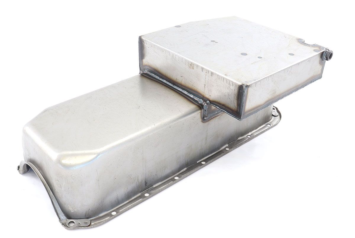 RPC Suit SB Chev LH Dipstick, 7-1/4" Deep, 6 Trap Doors, 2 Runners, 5.6Lt Racing Power Company Unplated Steel Circle Track Oil Pan RPCR7104R SR