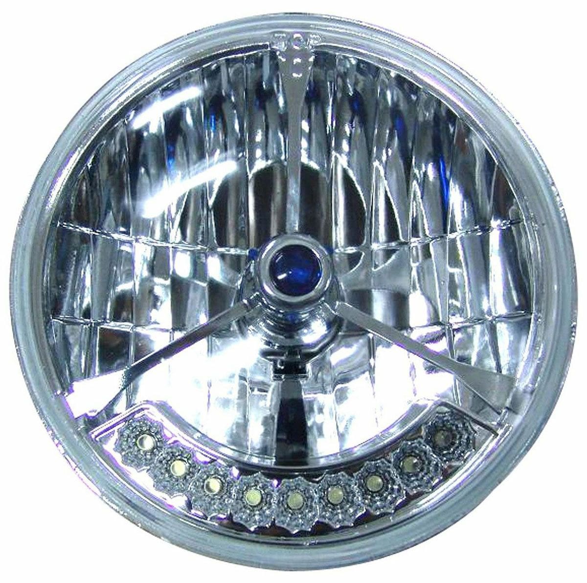 RPC With 9 Led Amber Turn Signal, Tri-Bar & Blue Dot Racing Power Company 7" H4 Headlight RPCR7421 SR