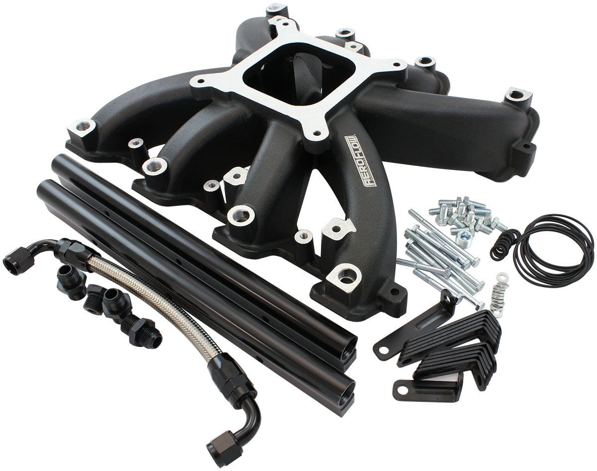 Aeroflow Performance GM LS Cathedral Port Carburettor Street Single Plane EFI Intake Manifold, Black Finish GM LS Cathedral Port Carburettor Street Single Plane EFI Intake Manifo SR