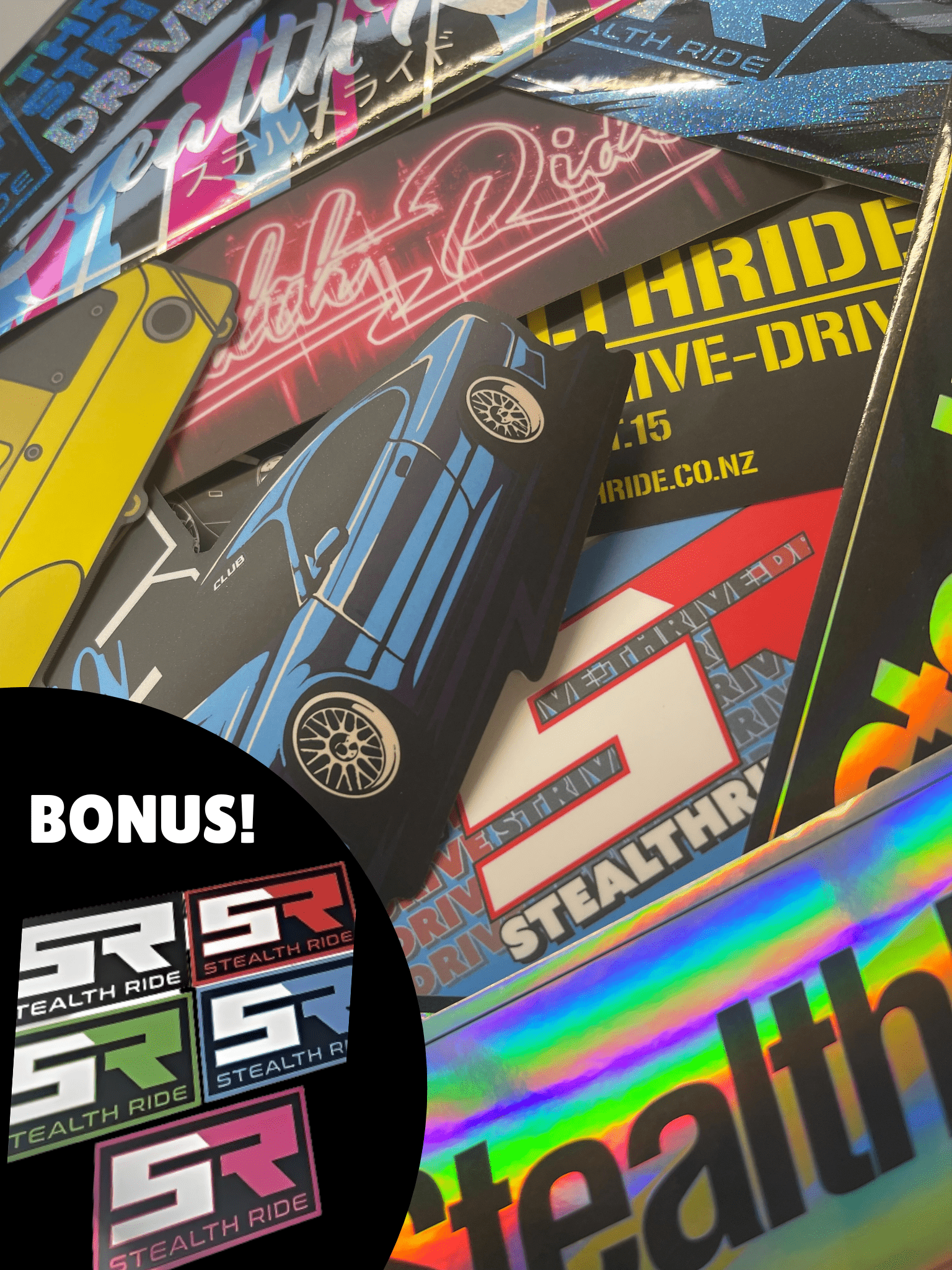 Stealth Ride Stickers Standard 10 pack + 5 Large SR Decal (5 Colours) SR Sticker Pack SR