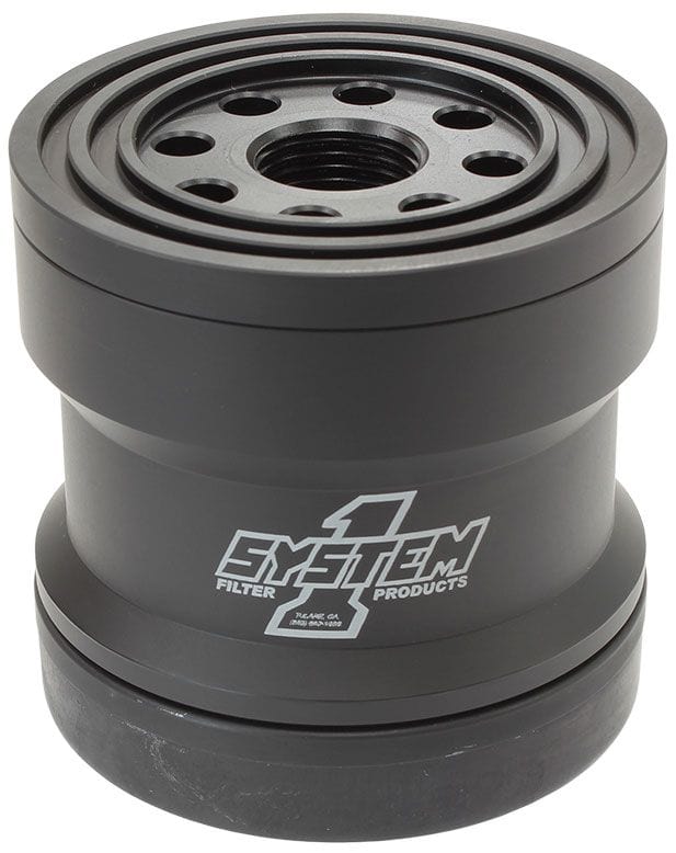 SYSTEMONE System 1 Spin On Oil Filter 3-3/4" Long Black Anodized with Universal Threads SY209-361B SR