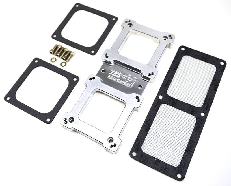 TBS Suit 4500 Carburettor, Sideways Mount The Blower Shop Billet Dual Carb Adaptor B4305 SR