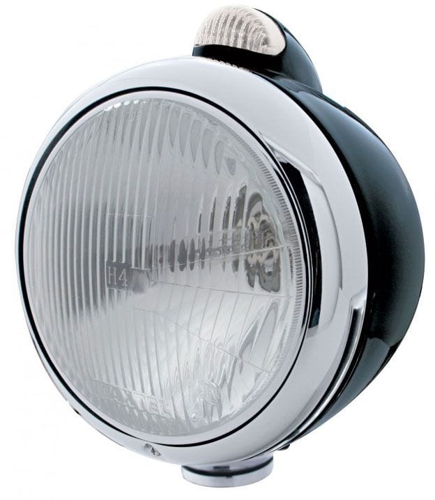 UPI 7" O.D With LED/Clear Lens UPI Reproductions Black GUIDE H4 Halogen Headlight Assembly UP31558 SR
