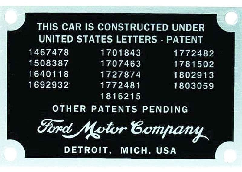 VINTIQUE Suit 1932-34 Ford Vintique Vintique Inc Firewall Patent Number Plates VI40-18650 SR
