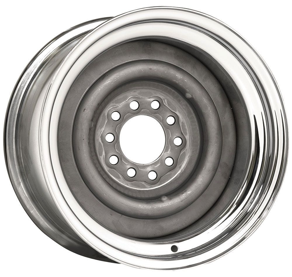 WHEELVINT 4-1/2 & 4-3/4" Bolt Circle With 3-5/8" Back Space Wheel Vintiques Chrome Outer, Grey Primer Center Smoothie Steel Rim 15 x 6" WV13-5612358 SR