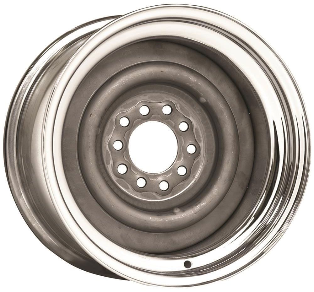 WHEELVINT 4-1/2 & 4-3/4" Bolt Circle With 4-1/2" Back Space Wheel Vintiques Chrome Outer, Grey Primer Center Smoothie Steel Rim 15 x 10" WV13-5012042 SR