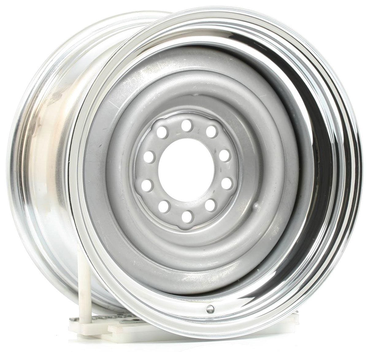 WHEELVINT 4-1/2 & 4-3/4" Bolt Circle With 4" Back Space Wheel Vintiques Chrome Outer, Grey Primer Center Smoothie Steel Rim 15 x 7" WV13-571204 SR