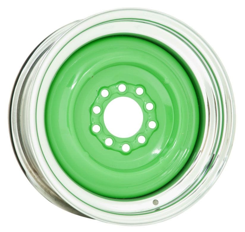 WHEELVINT 4-1/2 & 4-3/4" Bolt Circle With 4" Back Space Wheel Vintiques Chrome Outer, Grey Primer Center Solid Steel Rim 15 x 6" WV21-561204 SR