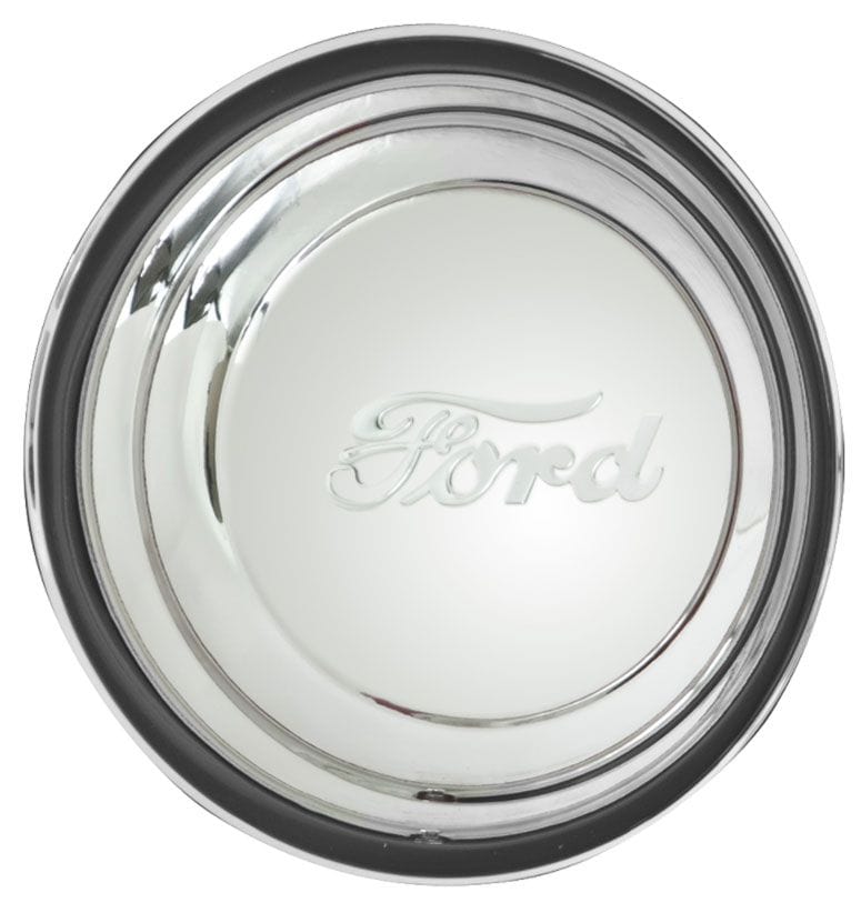 WHEELVINT Ribbed With Ford Script Logo, 14-15" Rim Wheel Vintiques Stainless 1941 Ford Cap WV2008-A SR
