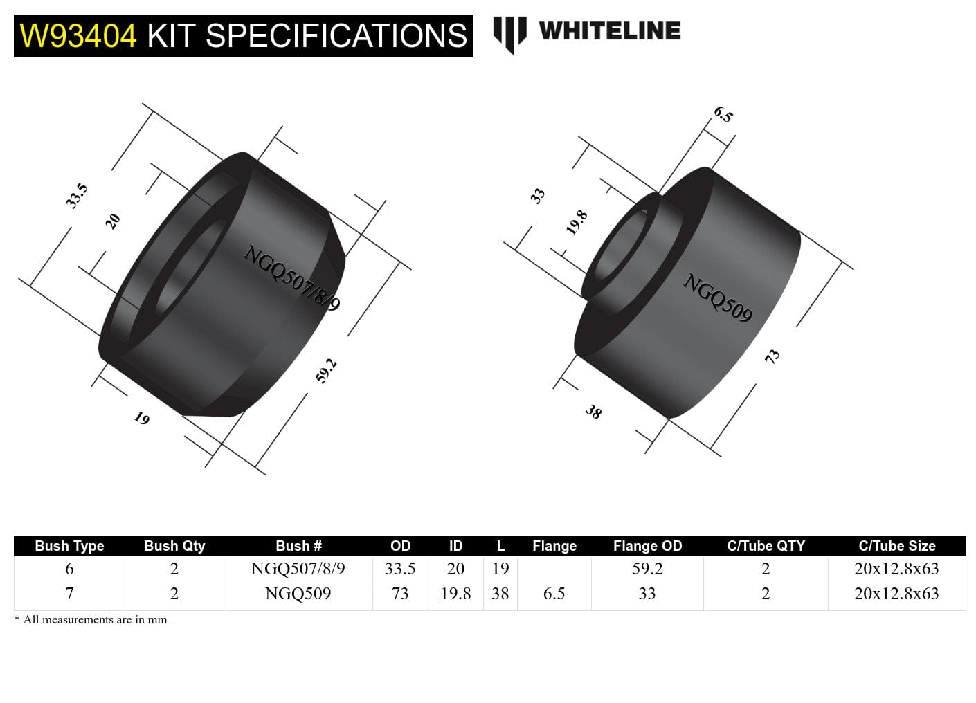 Whiteline 10 x 16 x 26 cm Body Mount - Bushing Kit to Suit Nissan Patrol GQ, GU and Ford Maverick DA SR