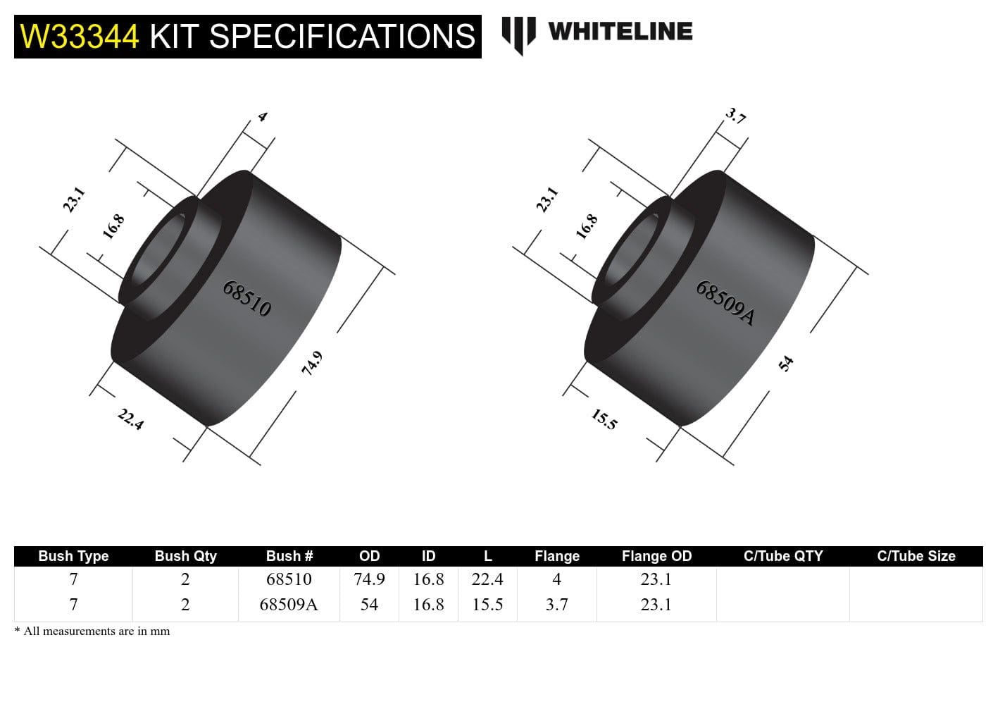 Whiteline 10 x 16 x 26 cm Front Shock Absorber - Upper Bushing Kit to Suit Toyota Land Cruiser 200 Series SR