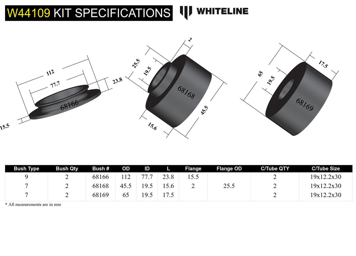 Whiteline 10 x 16 x 26 cm / Includes top spring pad Front Strut Mount - Bushing Kit to Suit Ford Everest, Ranger and Mazda BT-50 SR