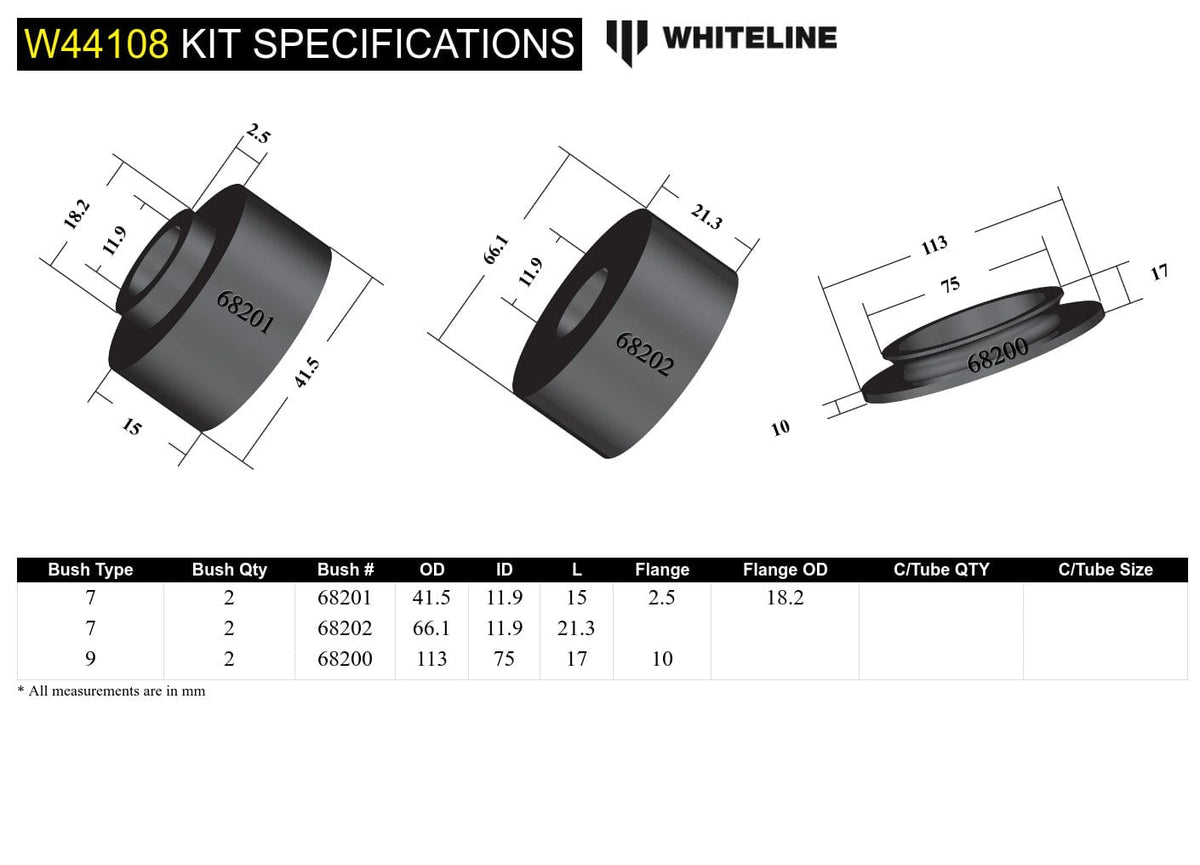 Whiteline 10 x 16 x 26 cm / Includes top spring pad Front Strut Mount - Bushing Kit to Suit Holden Colorado, Isuzu D-Max and LDV T60 SR