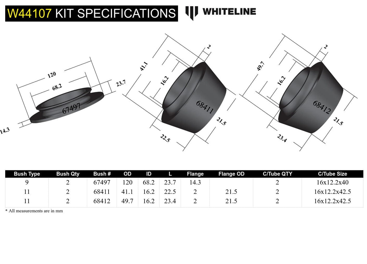 Whiteline 10 x 16 x 26 cm / Includes top spring pad Front Strut Mount - Bushing Kit to Suit Nissan Navara D40, D23 and Pathfinder R51 SR