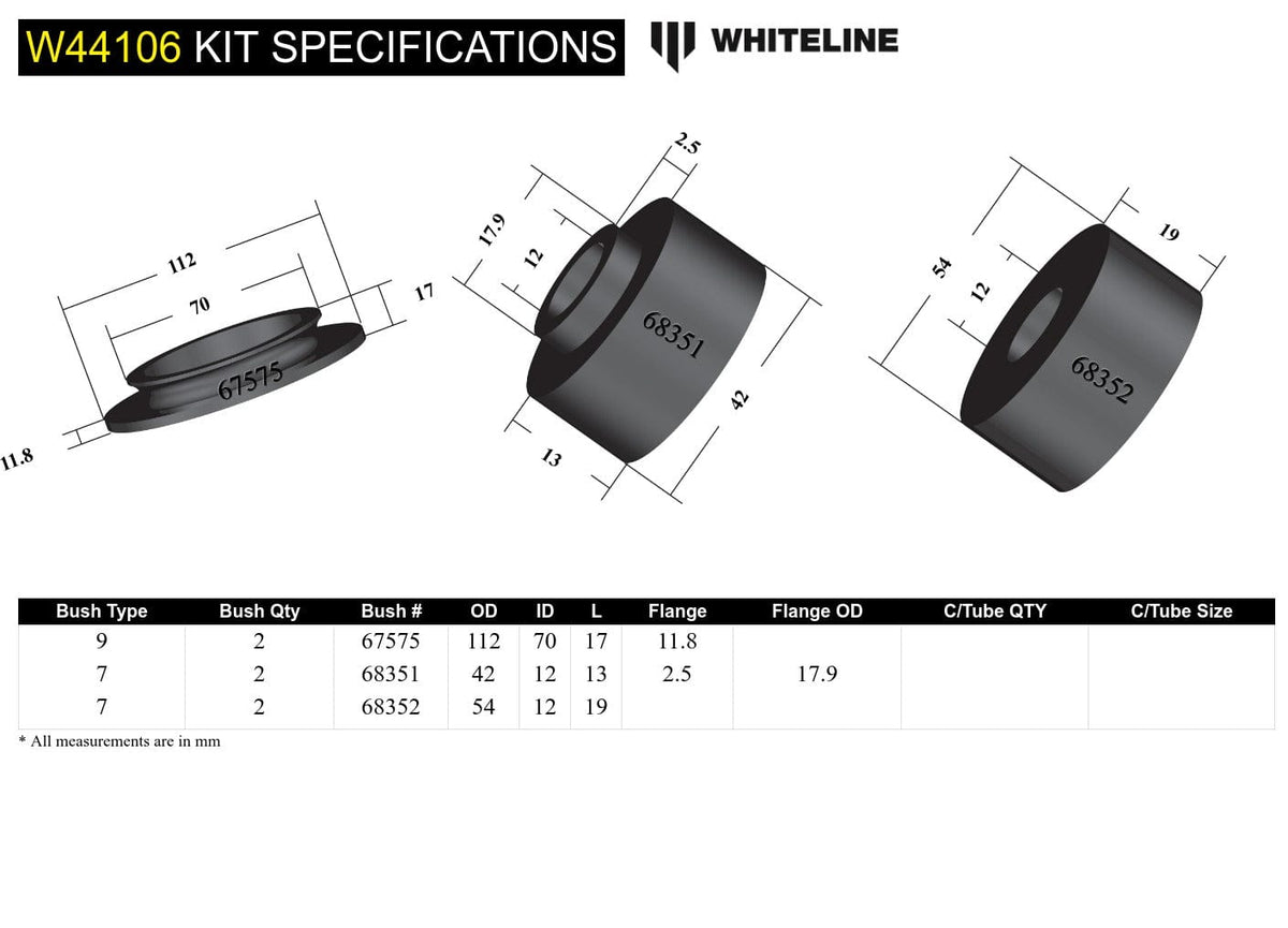 Whiteline 10 x 16 x 26 cm / Includes top spring pad Front Strut Mount - Bushing Kit to Suit Toyota FJ Cruiser, HiLux, Prado and Foton Tunland SR