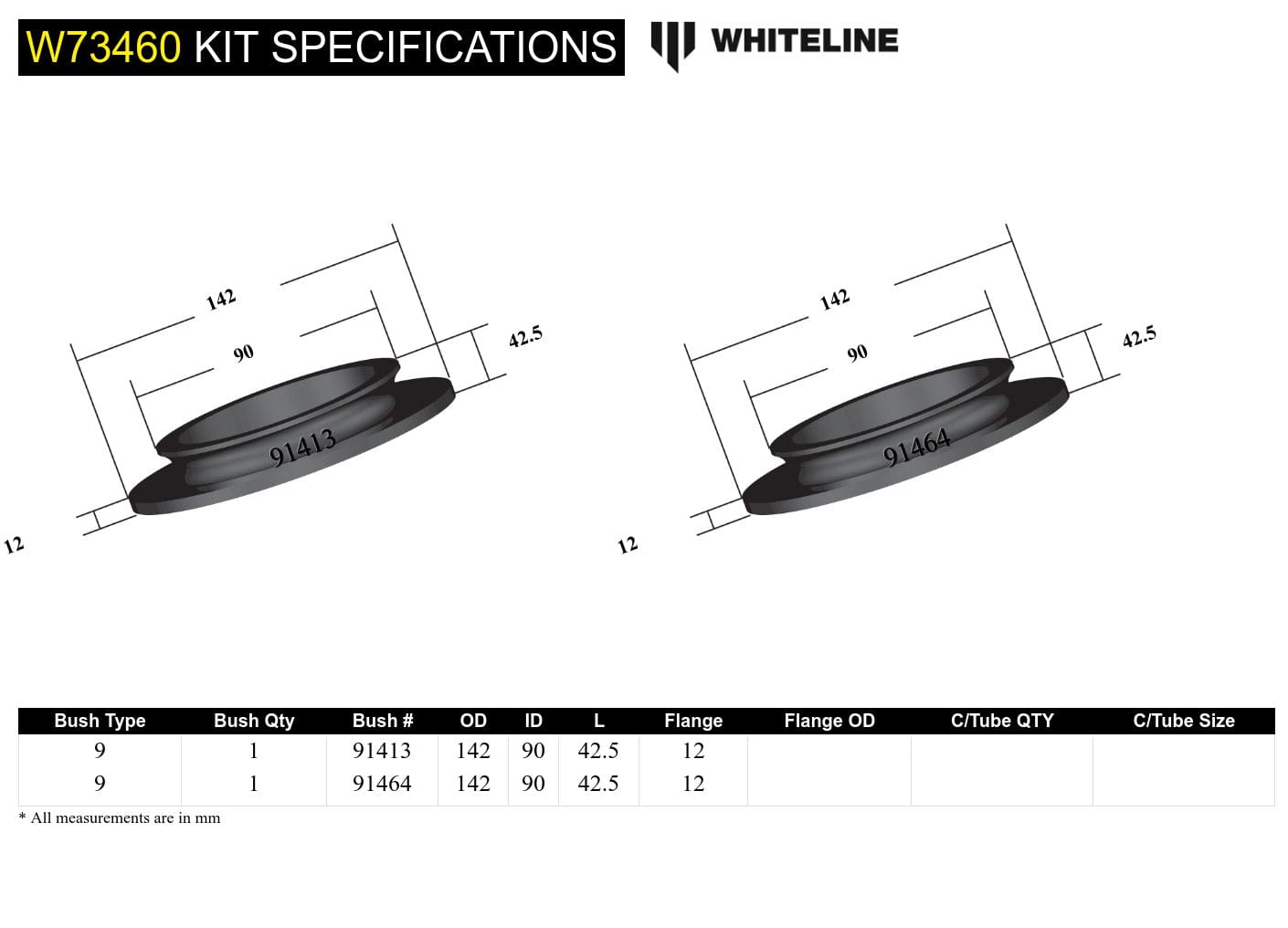 Whiteline 10 x 16 x 26 cm / OD=142, ID=90, H=12mm Front Coil Spring Pad - Lower Bushing Kit to Suit Jeep Gladiator JT and Wrangler JL SR