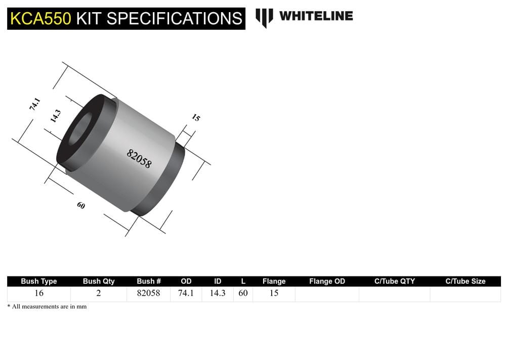 Whiteline 10 x 16 x 26 cm / Performance Alignment - adds +/- 0.5deg caster Front Control Arm Lower - Inner Front Bushing Kit-Double Offset to Suit Honda Accord and Euro CL, CM SR