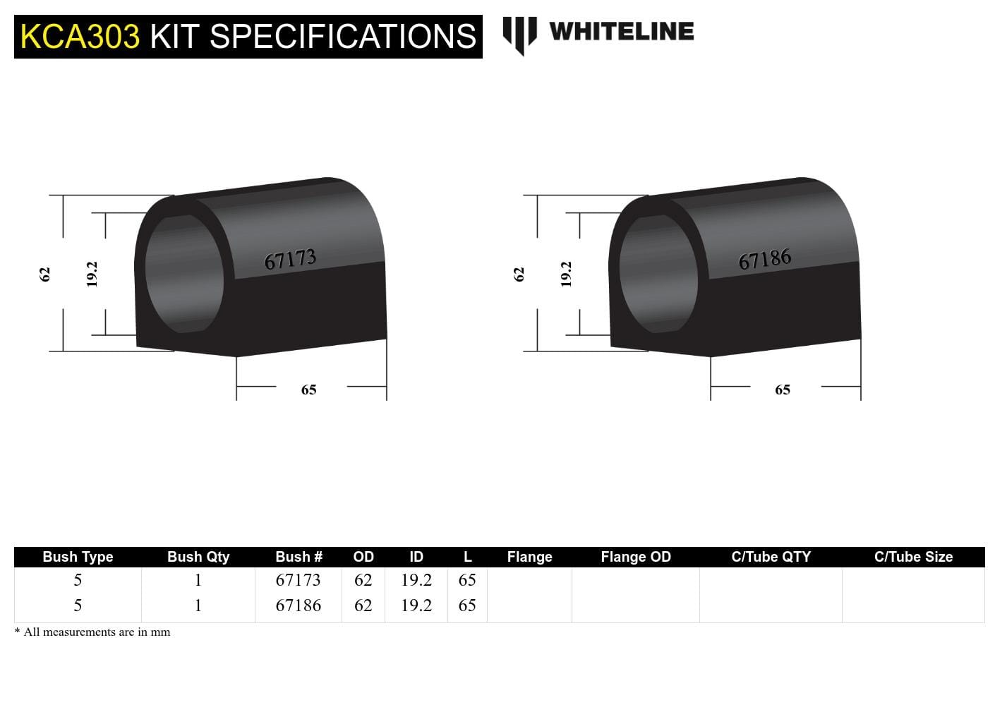 Whiteline 10 x 16 x 26 cm / Performance Alignment - adds +1.0deg caster Front Control Arm Lower - Inner Rear Bushing Doubl Offset Kit to Suit Nissan Bluebird, Maxima and Pulsar SR