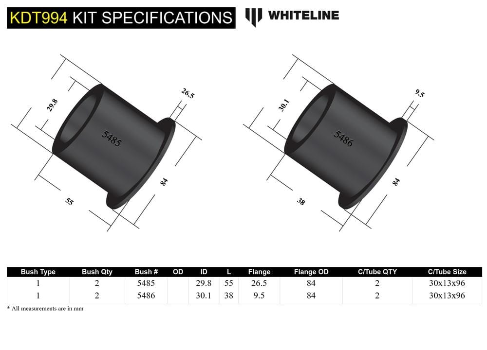 Whiteline 10 x 16 x 26 cm Rear Beam Axle - Bushing Kit to Suit Hyundai I20 N SR