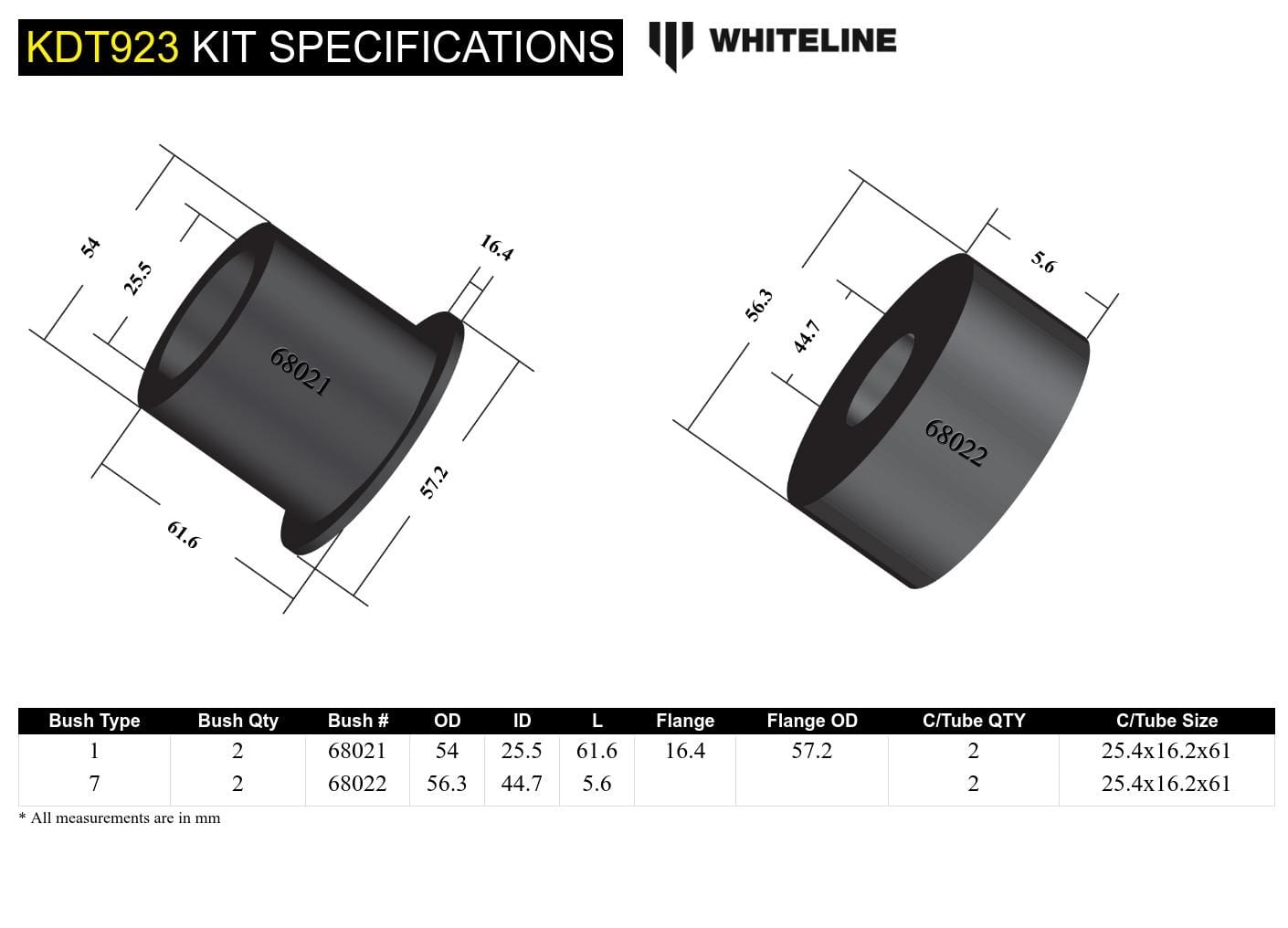 Whiteline 10 x 16 x 26 cm Rear Differential Mount - Front Bushing Kit to Suit Subaru BRZ and Toyota 86 SR
