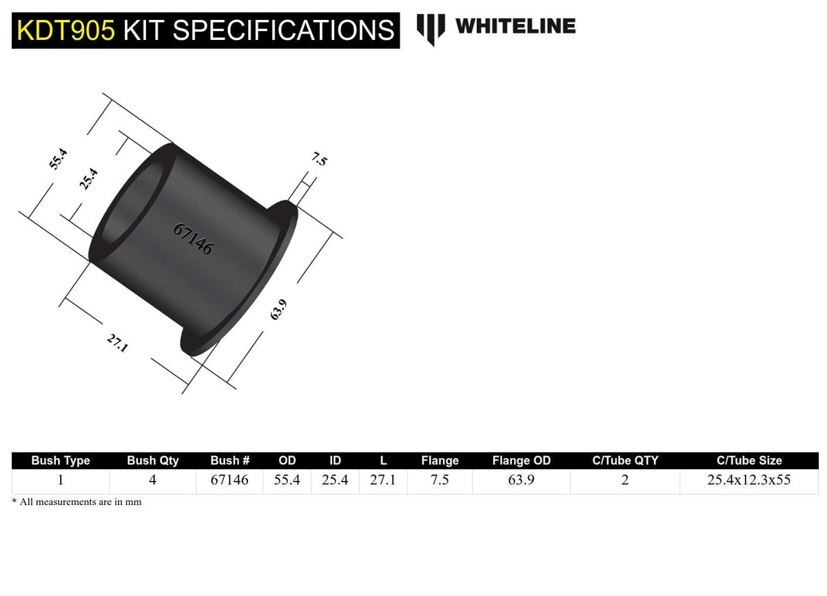 Whiteline 10 x 16 x 26 cm Rear Differential Mount - Front Busing Kit to Suit Subaru Forester, Impreza, Levorg, Liberty and XV SR