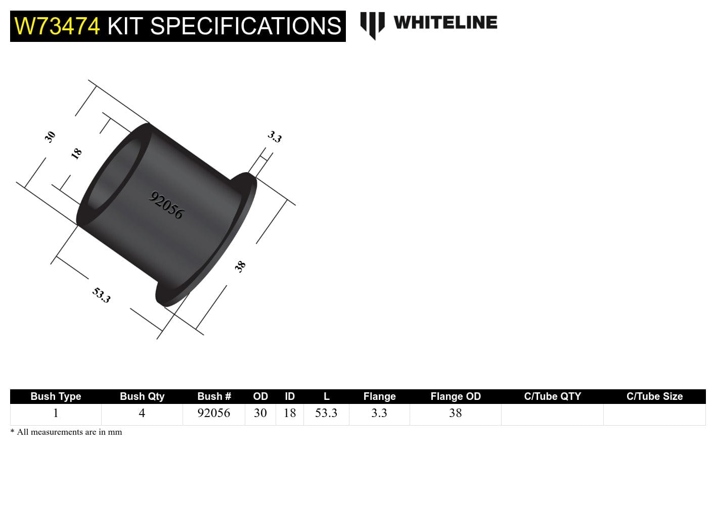 Whiteline 10 x 16 x 26 cm Rear Leaf Spring - Shackle Bushing Kit to Suit Isuzu D-Max and Mazda BT-50 2020-on 2wd/4wd SR